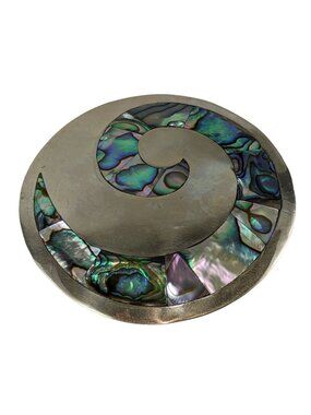 Vintage Abalone Shell & Silver Tone Swirl Brooch A140